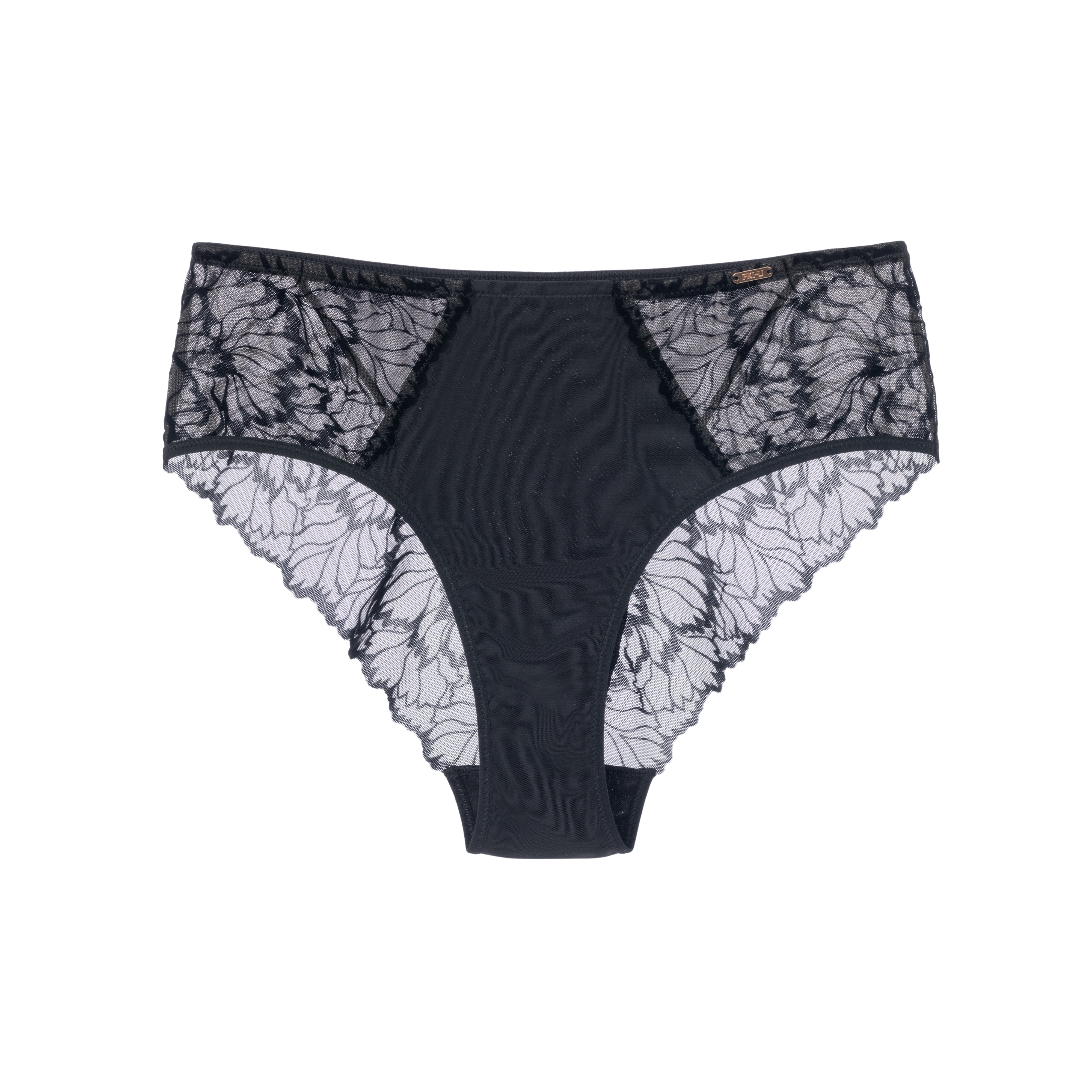 PKI-U SHADOW Black Lace Briefs with sheer mesh paneling