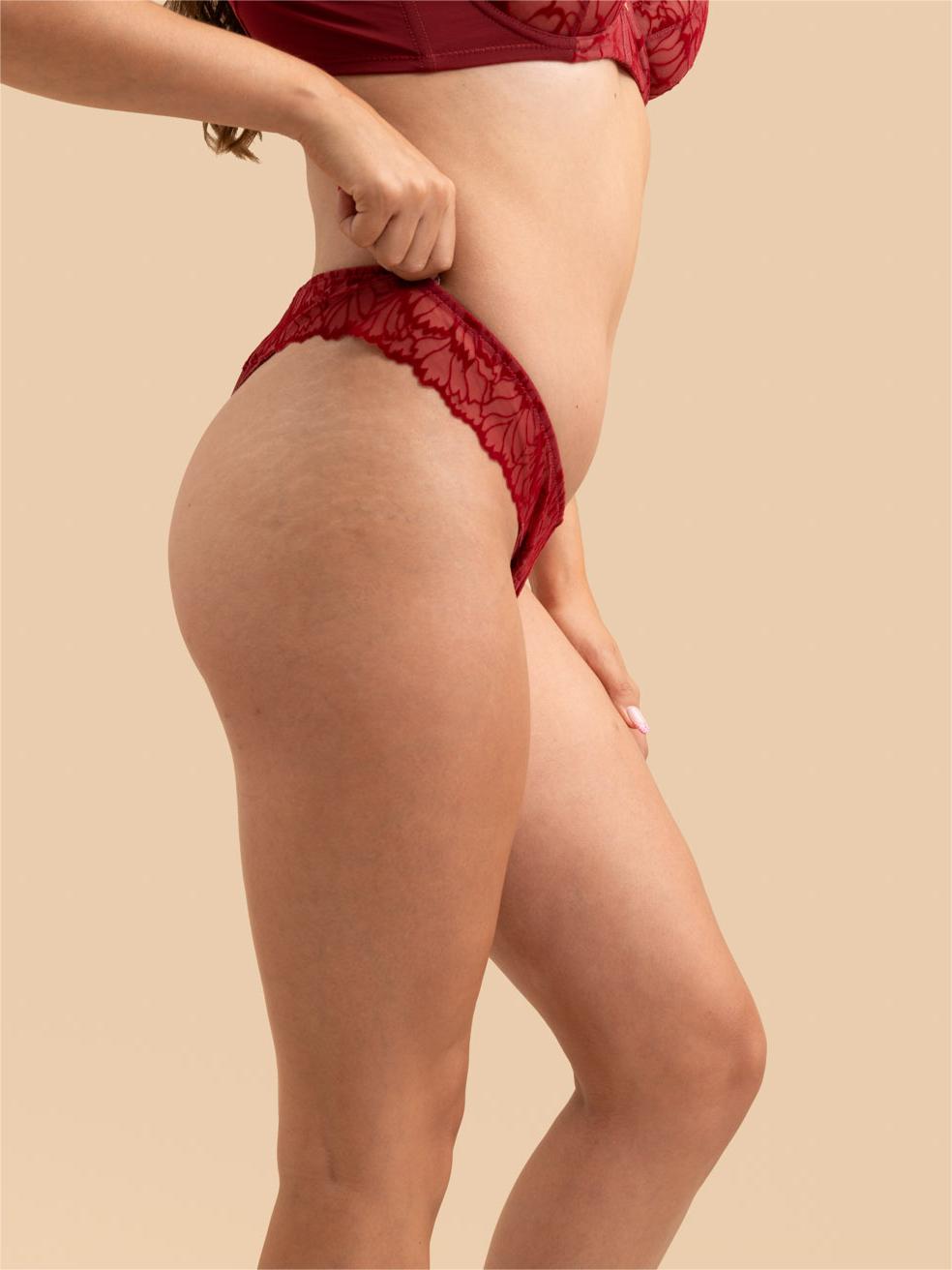 Side view of the Burgundy Red SHADOW Thong showing the soft-touch velvet texture.