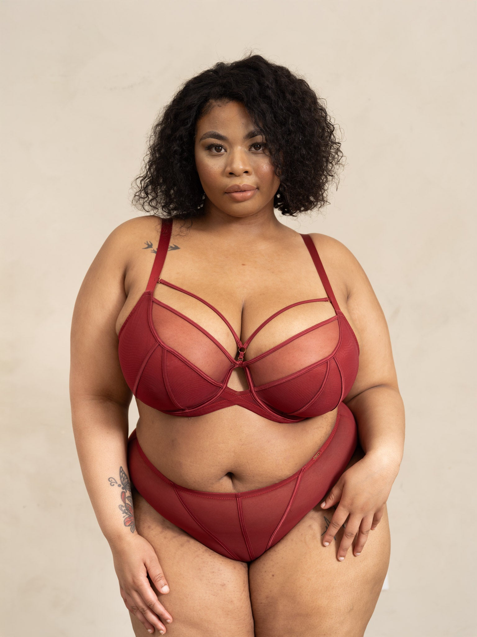 PKI-U WHISPER Red Mesh Plus Size Bra and Panty Set with unpadded lift