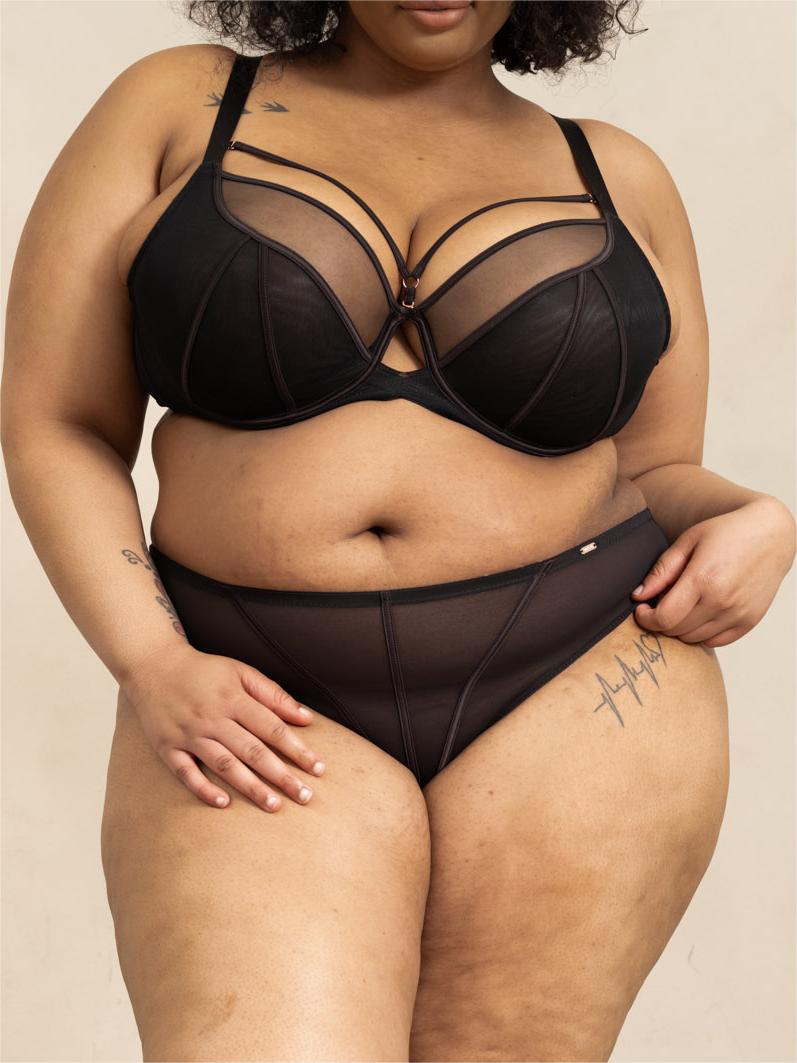 WHISPER Plus Size Sheer Mesh,D-G Cup, Front Adjustable Straps,supportive underwire, no lining Black
