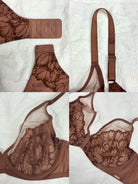 Close-up flat lay of the Cocoa Brown velvet mesh fabric and delicate construction.