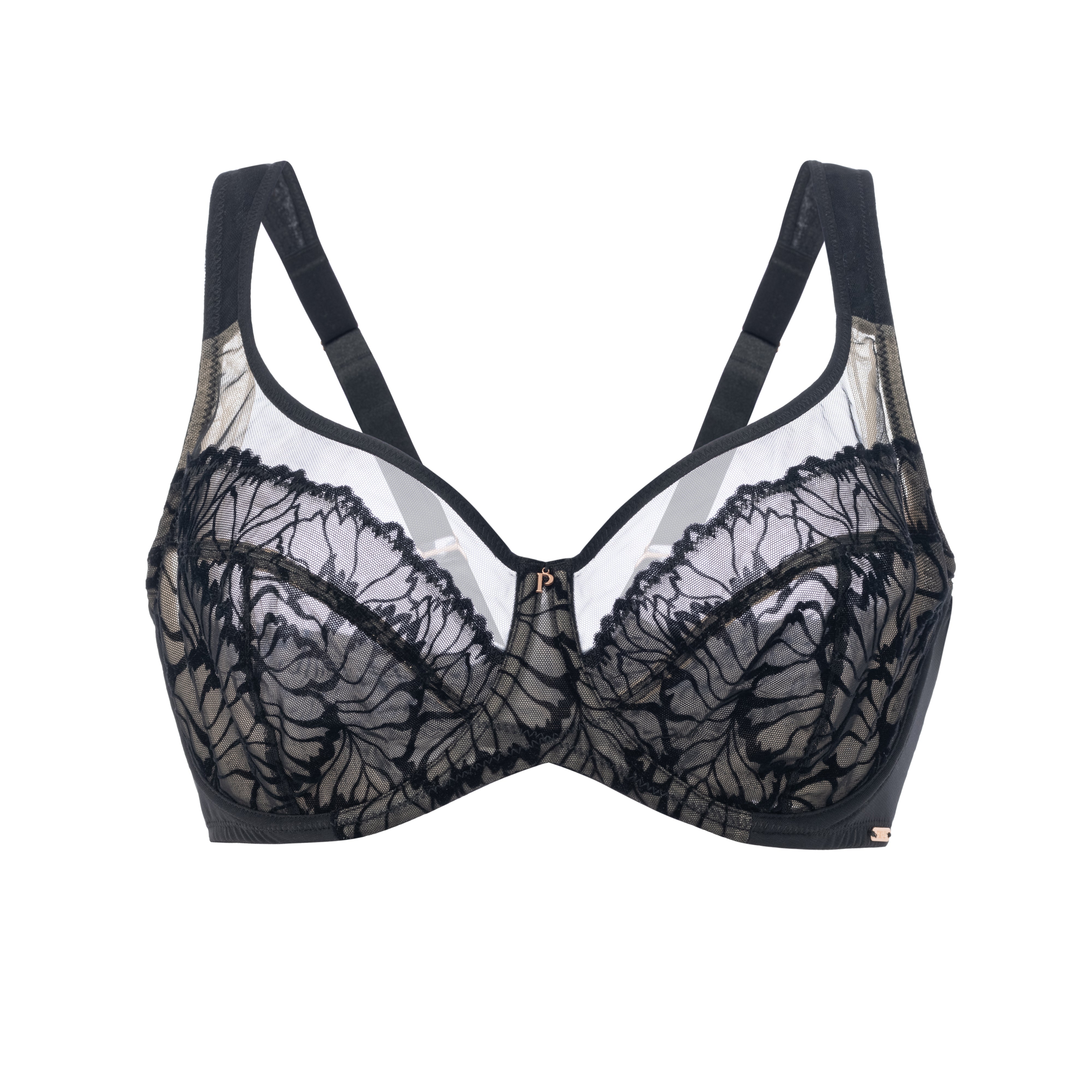 PKI-U SHADOW Black Velvet Support Bra with three-sectioned cups for lift
