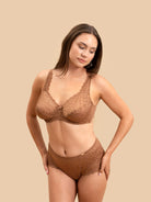 PKI-U VERSE Tan Lace Support Bra with elegant micro-shimmer detail