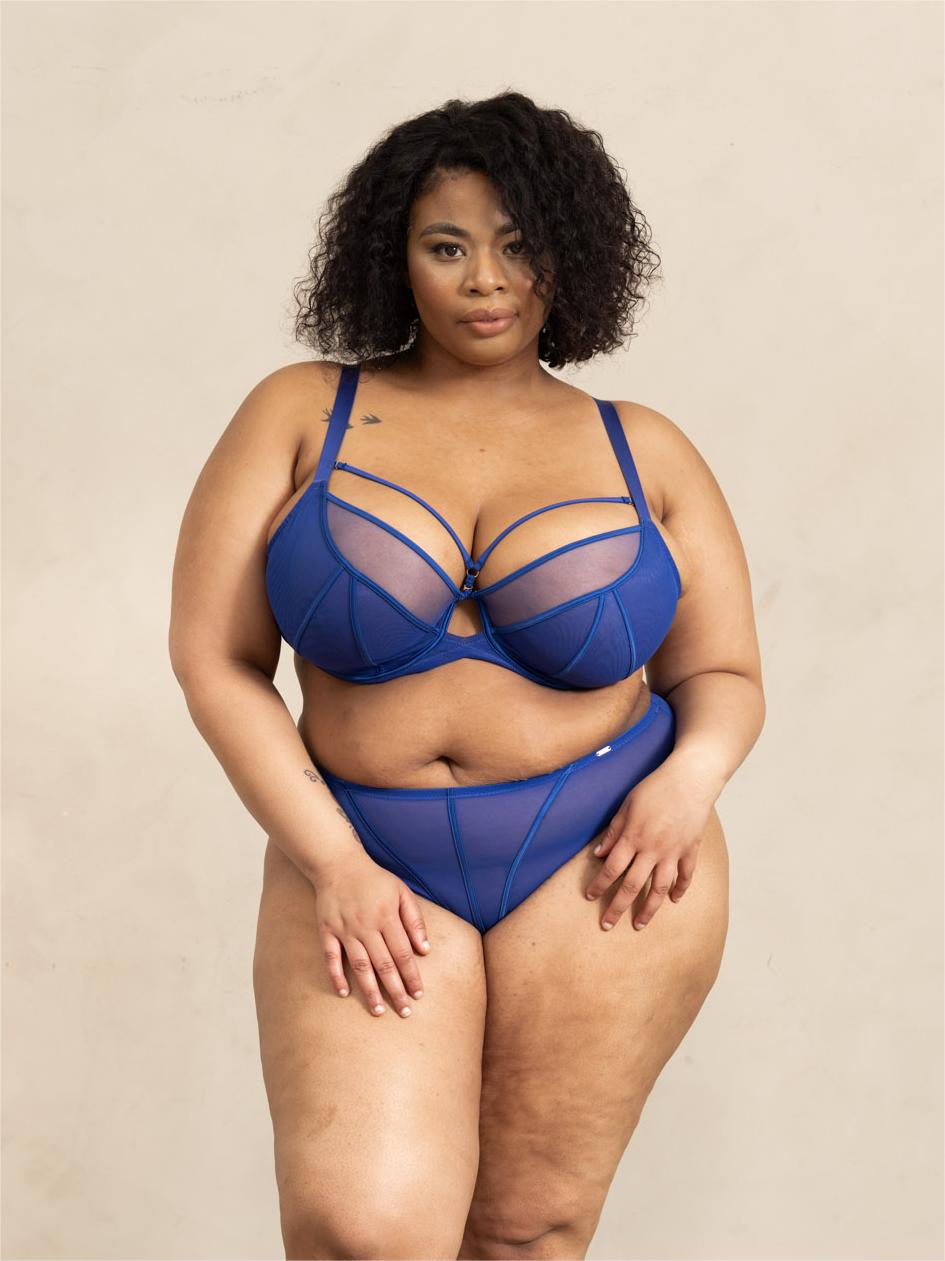 PKI-U WHISPER Blue Mesh Support Bra for full-figure busts up to G cup