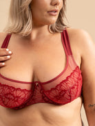 PKI-U SHADOW Burgundy Velvet and Lace Support Bra for full bust up to G cup