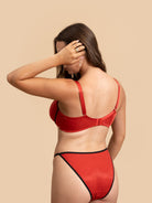 Rear view of the Red Duo-Tone Bra showing the supportive wing and adjustable straps.