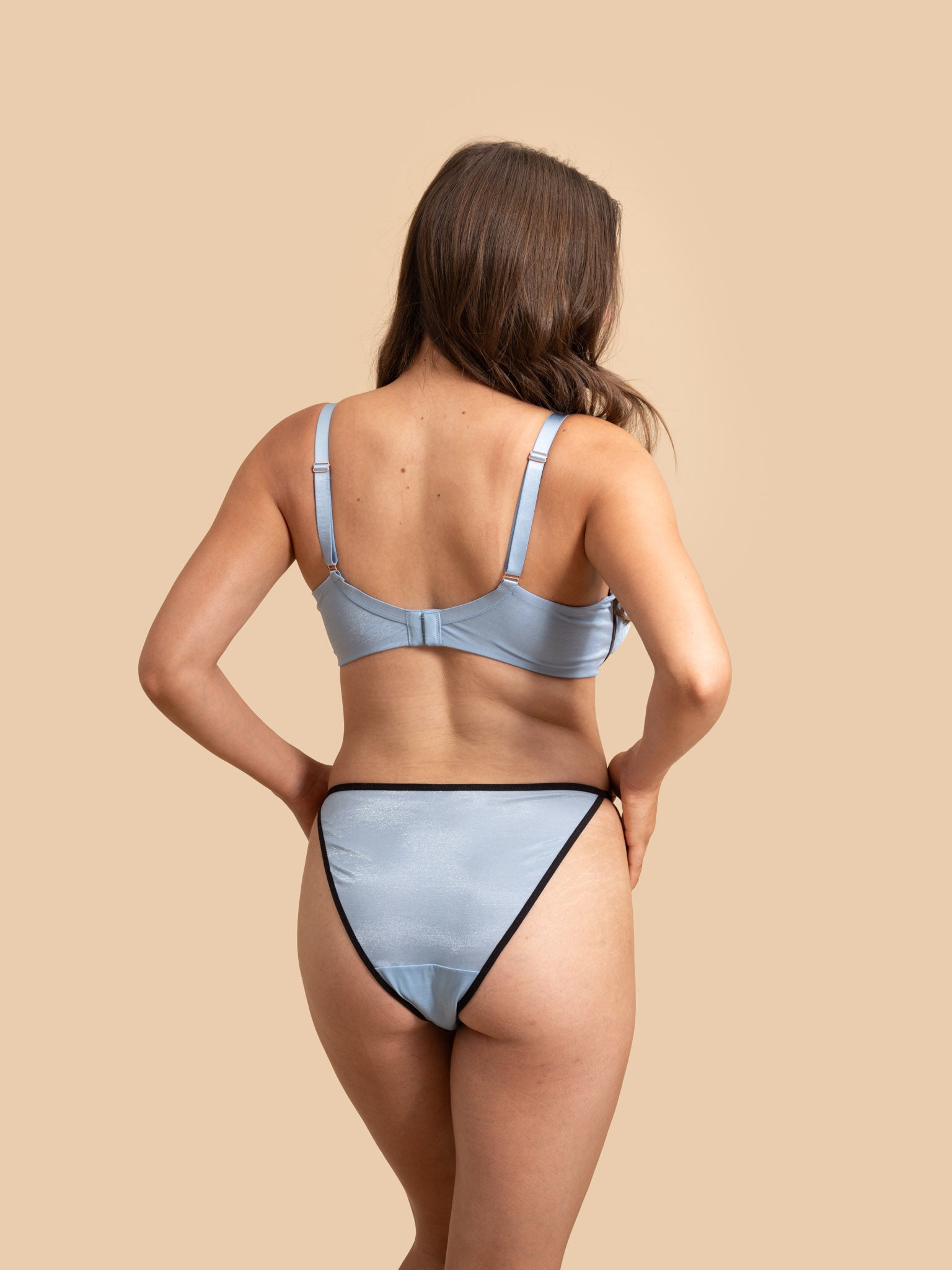 Back view of the Sky Blue Triangle Briefs showing the dual-tone mesh and fabric panels.