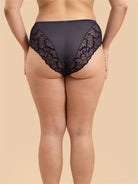 Rear view of SHADOW Flocked Lace Briefs showing full coverage and lace trim.