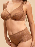 PKI-U VERSE Tan Nude Lace Bra and Thong Set designed for inclusive support