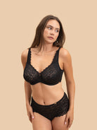 PKI-U VERSE Black All-Lace Plus Size Bra and Thong Set with micro-shimmer finish