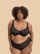 PKI-U VERSE Black Lace Plus Size Bra and Panty Set with micro-shimmer finish