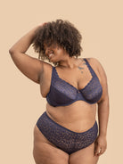 PKI-U VERSE Navy Blue Supportive Lace Lingerie Set for full bust