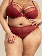 WHISPER Plus Size Sheer Mesh,D-G Cup, Front Adjustable Straps,supportive underwire, no lining,REd