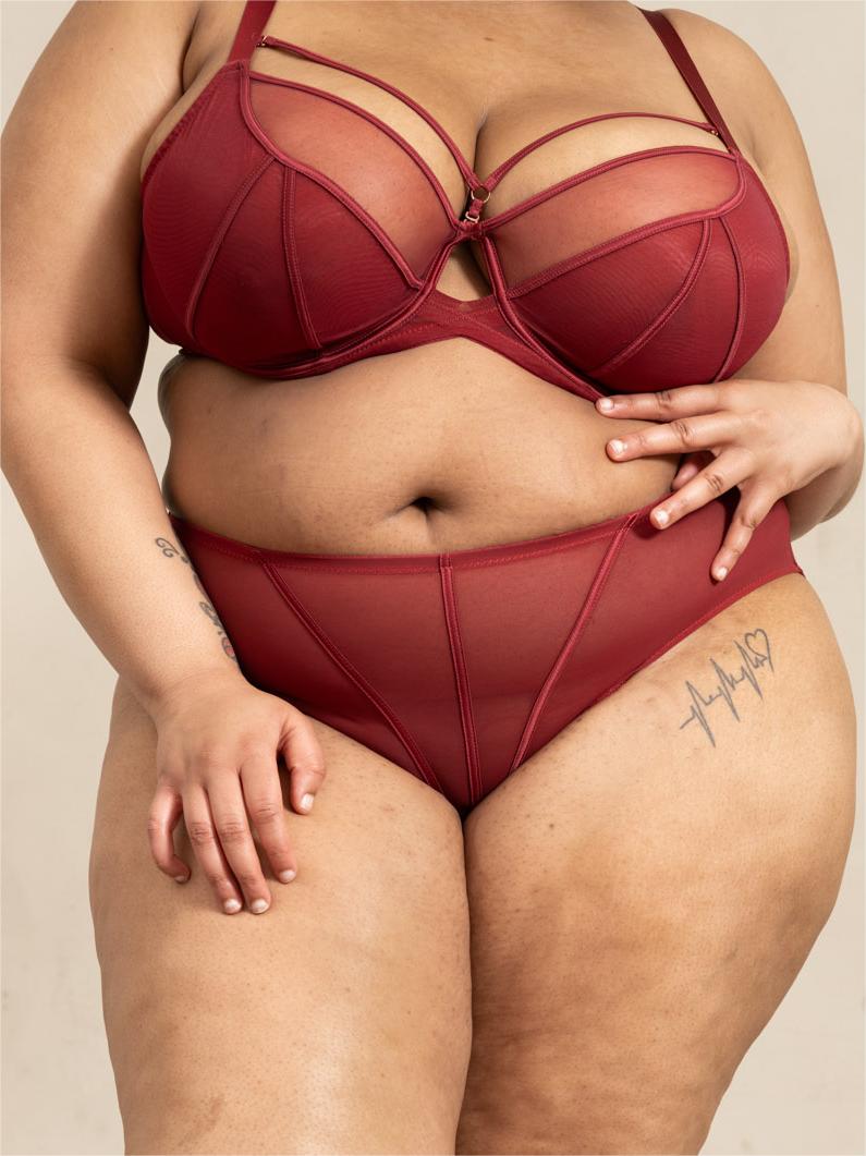 WHISPER Plus Size Sheer Mesh,D-G Cup, Front Adjustable Straps,supportive underwire, no lining,REd